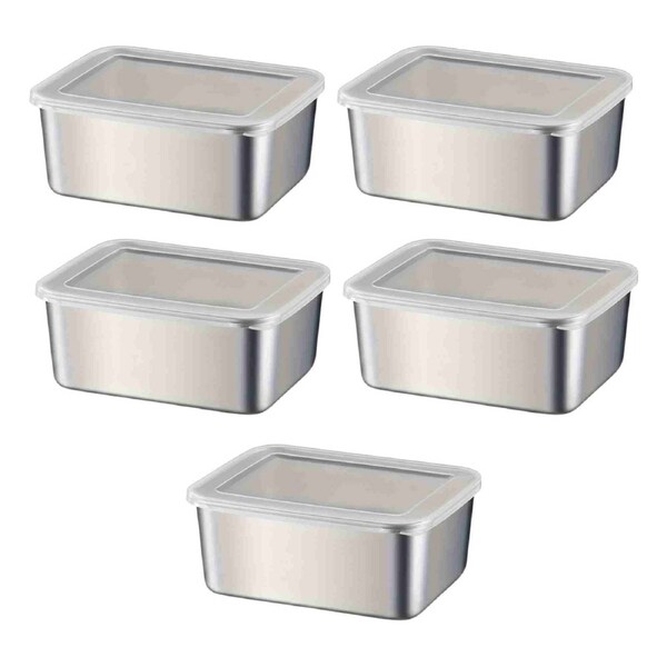 5x Stainless Steel Covered Freshness Boxes Reusable Food Containers Stackable