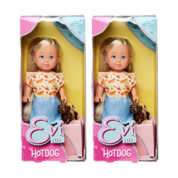 2PK Evi Love Hotdog Doll With Sausage Dog Costume Kids Assorted 3y+