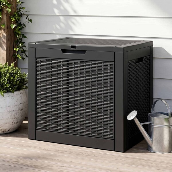 Gardeon Outdoor Storage Box 118L Container Lockable Garden Toy Tool Rattan-Texture Black