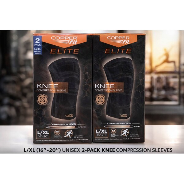 Copper Fit Elite Knee Compression Sleeve - 2 Pack - L/XL (16-20") - Unisex - Copper Infused Support