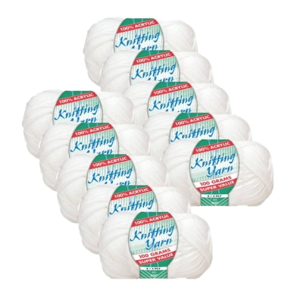 Deal365 10x Knitting Yarn 8 Ply 100g White