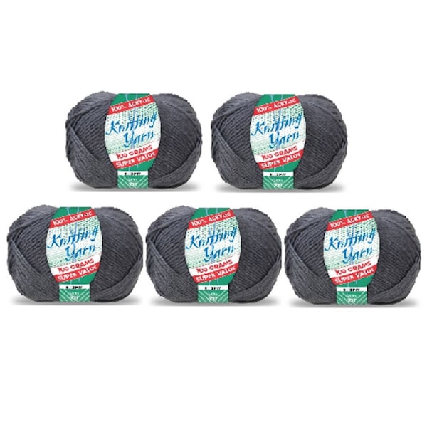 Deal365 5x Super Value Knitting Yarn Wool Acrylic 8 Ply 100g Dark Grey