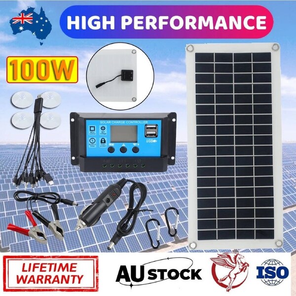 100W Solar Panel Trickle 12V Battery Charger for RV Boat Car w/ 100A Regulator