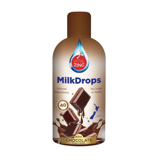 Vital Zing Chocolate Milk Drops 40ml - Sugar Free Milk Flavouring with Stevia, 30 Serves