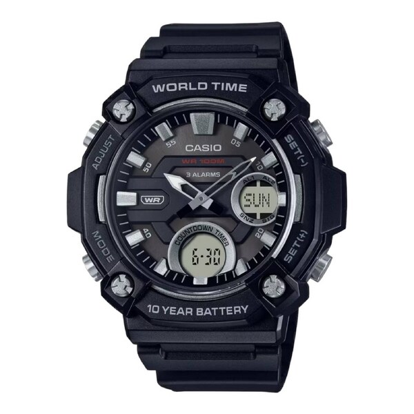 Casio AEQ-120W-1A Mens Analog Digital Telememo World Time Watch 100M WR
