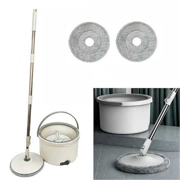 2 Spin Mop Heads & 360oSpinning Stainless Steel Spinning Mop Bucket Easy Clean
