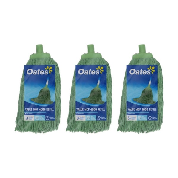 3PK Oates Value Mop Refill Absorbent Practical Cleaning Green 400g