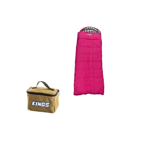 Kings Pink Winter/Summer Sleeping Bag -5°C to+5°C-Right Zip+Toiletry Canvas Bag