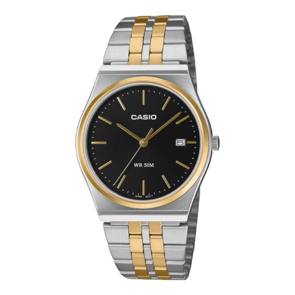 Casio MTP-B145SG-1A Mens Black Gold Two Tone Analog Steel Band Watch Date