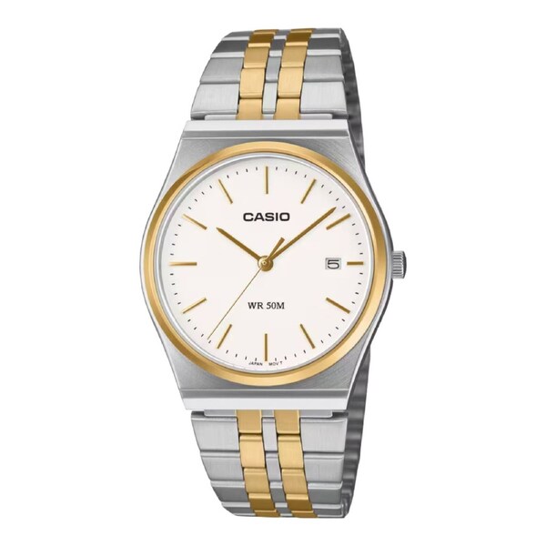 Casio MTP-B145SG-7A Mens Silver Gold Two Tone Analog Steel Band Watch Date