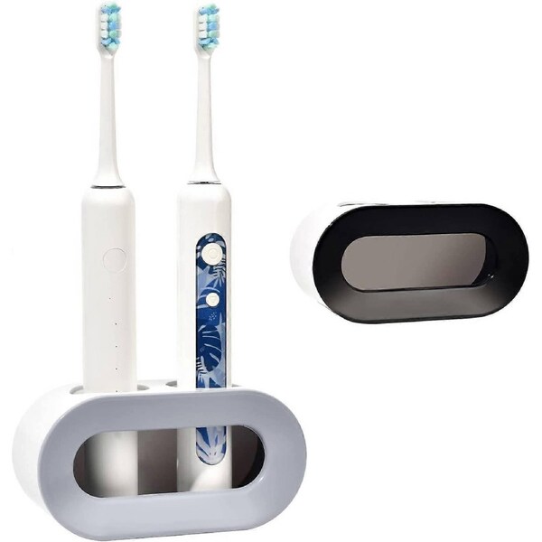 Electric Toothbrush Holder Set of 2, (Black + Gray) Wall-Mounted Drainable Electric Toothbrush Holder, Electric Toothbrush Storage, Wall-Mounted Elect