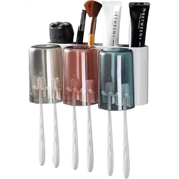Wall-Mounted Electric Toothbrush Holder, Automatic Toothbrush Holder With Toothbrush Slots, Drawer Cosmetic Storage, No Drilling(3 Cups)