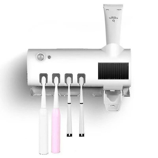 Wall Mounted Toothbrush Holder Toothbrush Sterilizer Toothpaste Squeezer (white) White