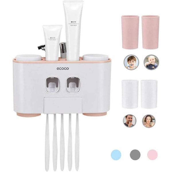 Toothpaste Dispenser and Toothbrush Holder, Electric Toothbrush Holder, Multi-Function Toothbrush Holder for All Kinds (Pink)