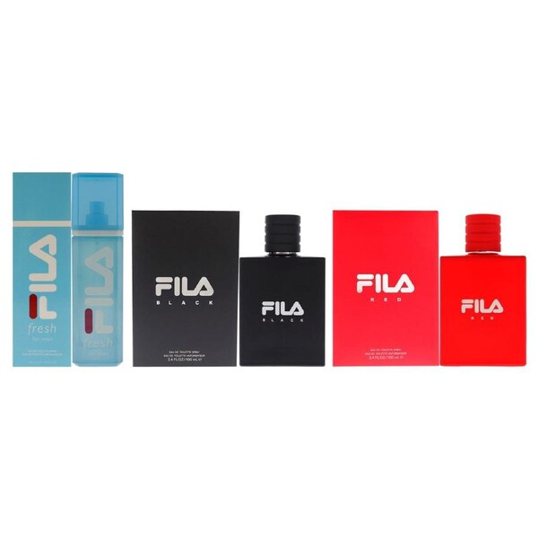 Fila Kit by Fila for Men - 3 Pc Kit 3.4oz Fila Black EDT Spray, 3.4oz Fila Fresh EDT Spray, 3.4oz Fila Red EDT Spray 3 Pc Kit