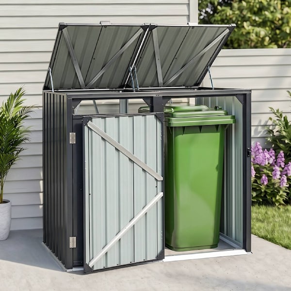 Giantz Bin Shed Double Wheelie Waste Bins Storage Steel Garden Enclosure Grey