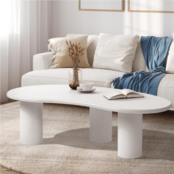Oikiture Coffee Table Sofa Cafe Desk Side Tables Living Room Irregular Cloud White