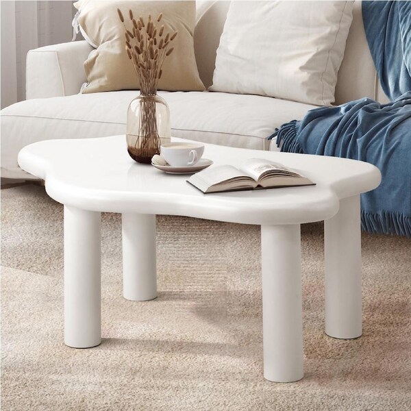 Oikiture Coffee Table Side Tables Sofa Cafe Desk Living Room Cloud Irregular White