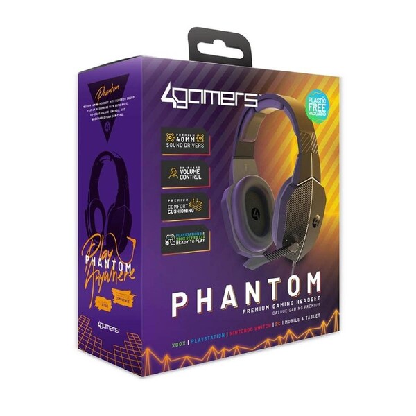 4Gamers Phantom Premium Wired Gaming Headset - Black Black