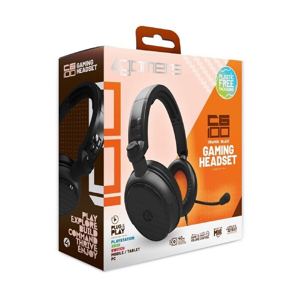 4Gamers C6-100 Gaming Headset - Black and Orange Black