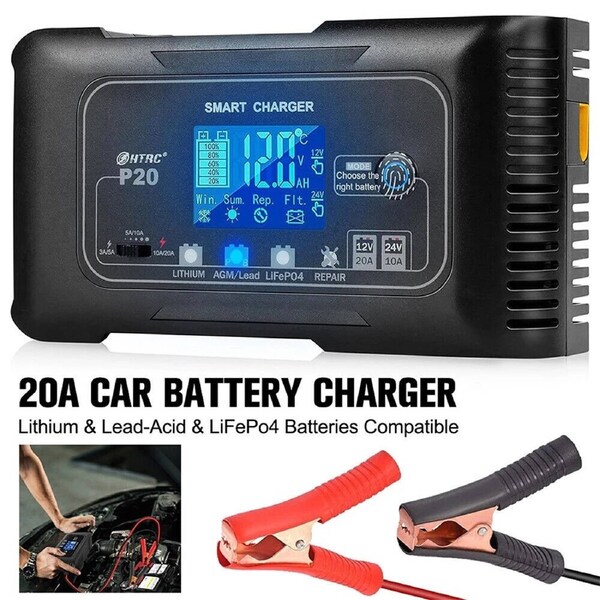 20Amp Smart Battery Charger,Lithium,LiFePO4,Lead-Acid Car Battery Charger Repair