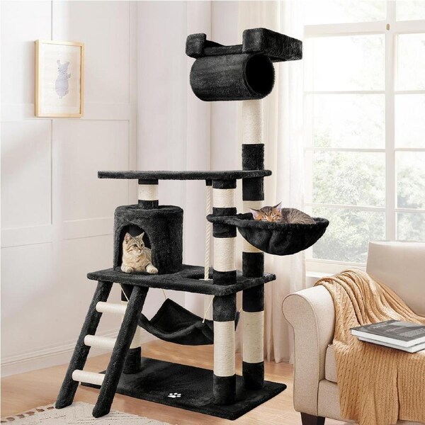 BEASTIE Cat Tree Scratching Post Scratcher Tower Condo House Furniture Wood 141cm Black