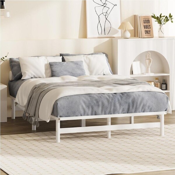 Oikiture Wooden Bed Frame Base Platform Solid Pine Timber White (Single,King Single,Double,Queen,King) Double