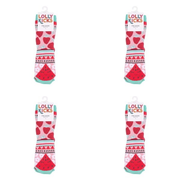 4x Splosh Lolly Kicks Kids/Children Watermelon Cotton Play Socks Pink/Red 9-12