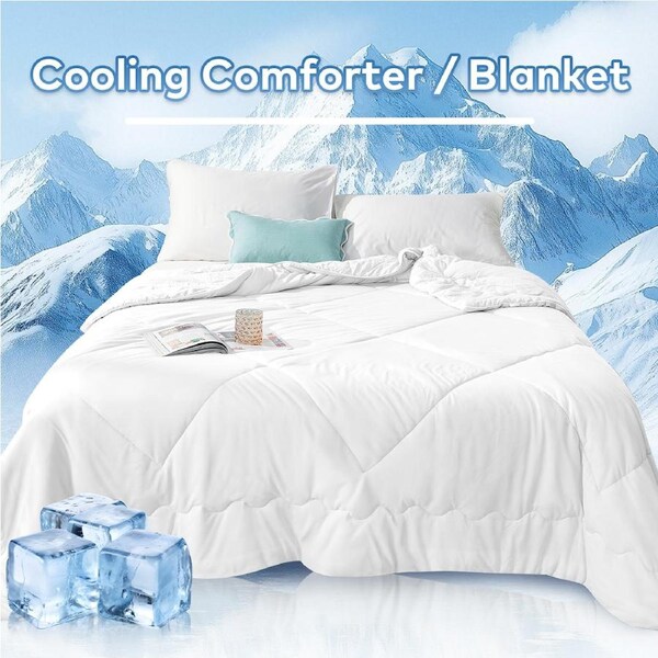 LINENOVA Cooling Comforter/Blanket,Lightweight Cool Blankets for Hot Sleepers and Night Sweats, Soft Breathable Summer Comforter 4 Colors Choice Double / White