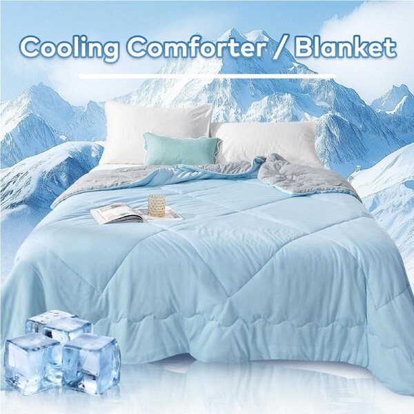 LINENOVA Cooling Comforter/Blanket,Lightweight Cool Blankets for Hot Sleepers and Night Sweats, Soft Breathable Summer Comforter 4 Colors Choice King / Ice Blue