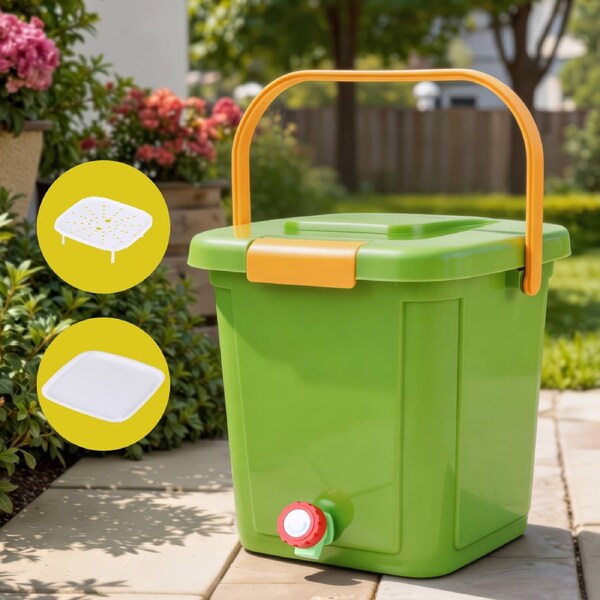 Gardeon 15L Kitchen Compost Bin Food Waste Caddy With Drain Tap Green