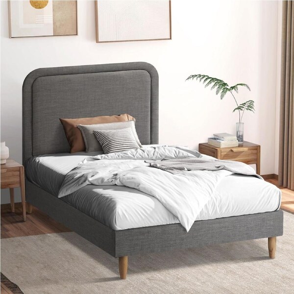 Oikiture Bed Frame Queen Double King Single Beds Base Platform Fabric Grey BOB King Single