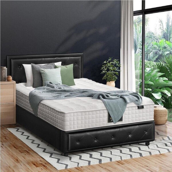 Oikiture Bed Frame Queen Double King Single Gas Lift Storage Base w/ Mattress Black King Single With Mattress