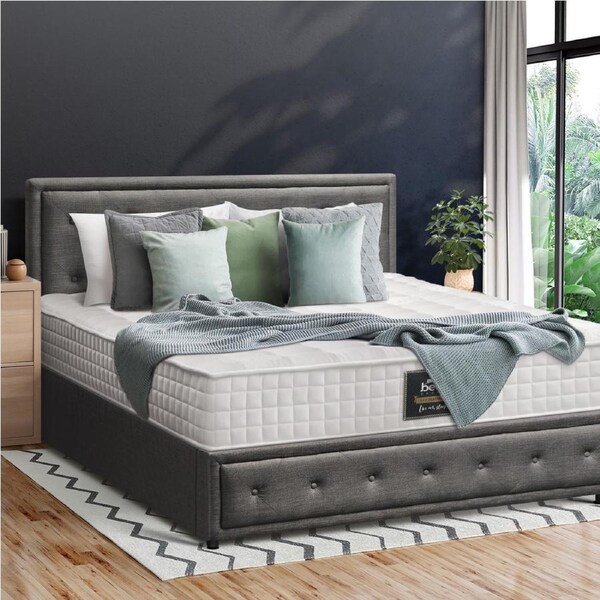 Oikiture Bed Frame Queen Double King Single Gas Lift Storage Base w/ Mattress Grey King