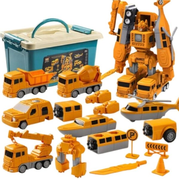 Magnetic Transform Engineering Car Assembled Toys Transforming Robot Toys Set For Boys 6 In 1 Magnetic Construction Trucks Transform Robot Play Vehicl 16pcs