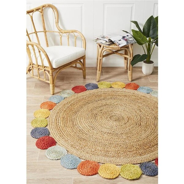 Rug Culture Multi Hand Braided Jute Bohemian Flatwoven Round Rug 120X120CM