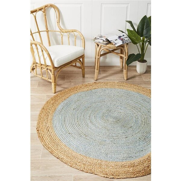 Rug Culture Blue Hand Braided Jute Coastal Flatwoven Round Rug 150X150CM