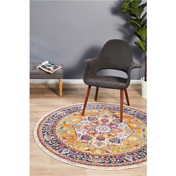 Rug Culture Multi Rust Florette Vintage Look Round Rug 200X200CM