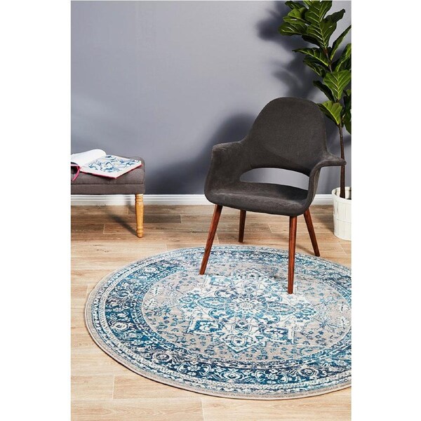 Rug Culture Sky Blue Florette Vintage Look Round Rug 200X200CM