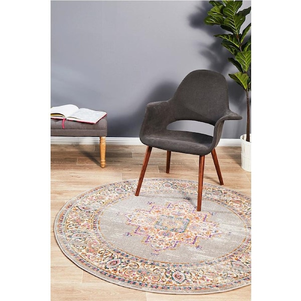 Rug Culture Grey & Multi Oriental Vintage Look Round Rug 240X240CM