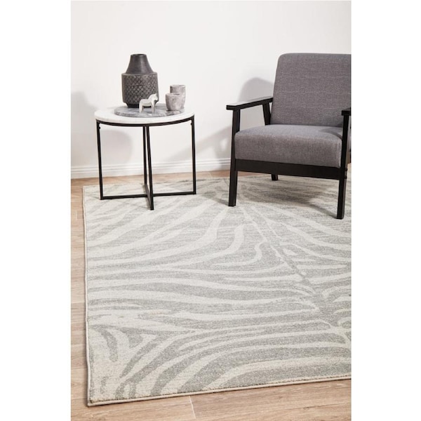 Rug Culture Silver & Off White Zebra Print Durable Rug 290X200CM