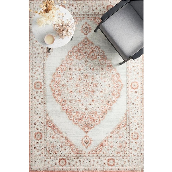 Rug Culture Peach & Silver Silk Look Transitional Rug 290X200CM
