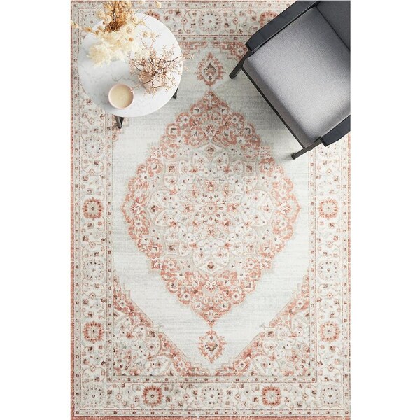 Rug Culture Peach & Silver Silk Look Transitional Rug 330X240CM