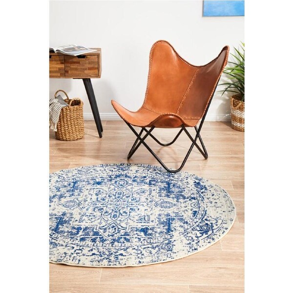Rug Culture White Navy Vintage Glam Round Rug 200X200CM