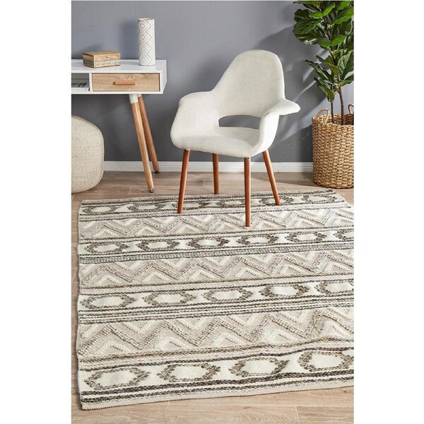 Rug Culture Neutral Handmade Wool Cotton & Viscose Tribal Flatwoven Rug 320X230CM