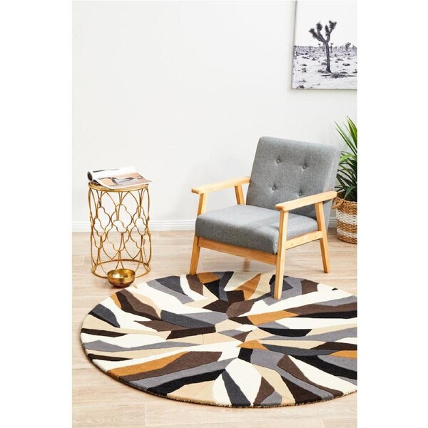 Rug Culture Brown Handmade High Quality Wool Prism Round Rug 120X120CM