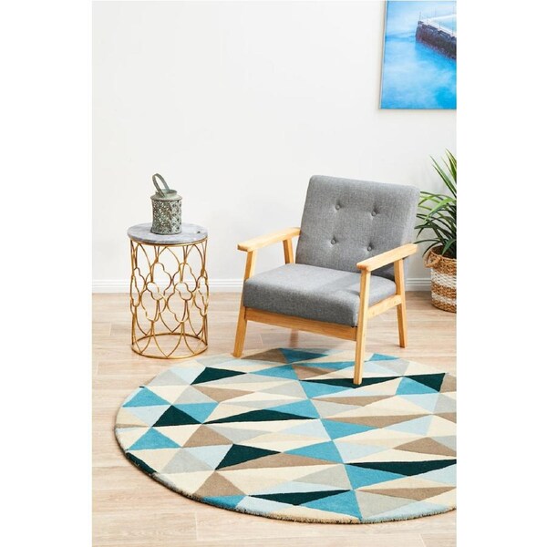 Rug Culture Small Turquoise Handmade High Quality Wool Geometric Round Rug 200X200CM