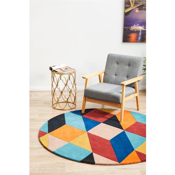 Rug Culture Small Multi Handmade High Quality Wool Geo 3D Round Rug 120X120CM