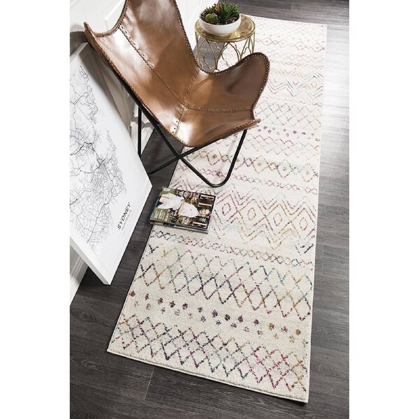 Rug Culture Bone Ivory & Multi Scandi Durable Runner Rug 300X80CM