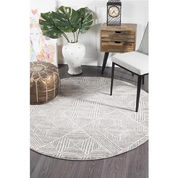 Rug Culture Grey & Bone Ivory Coastal Durable Round Rug 200X200CM